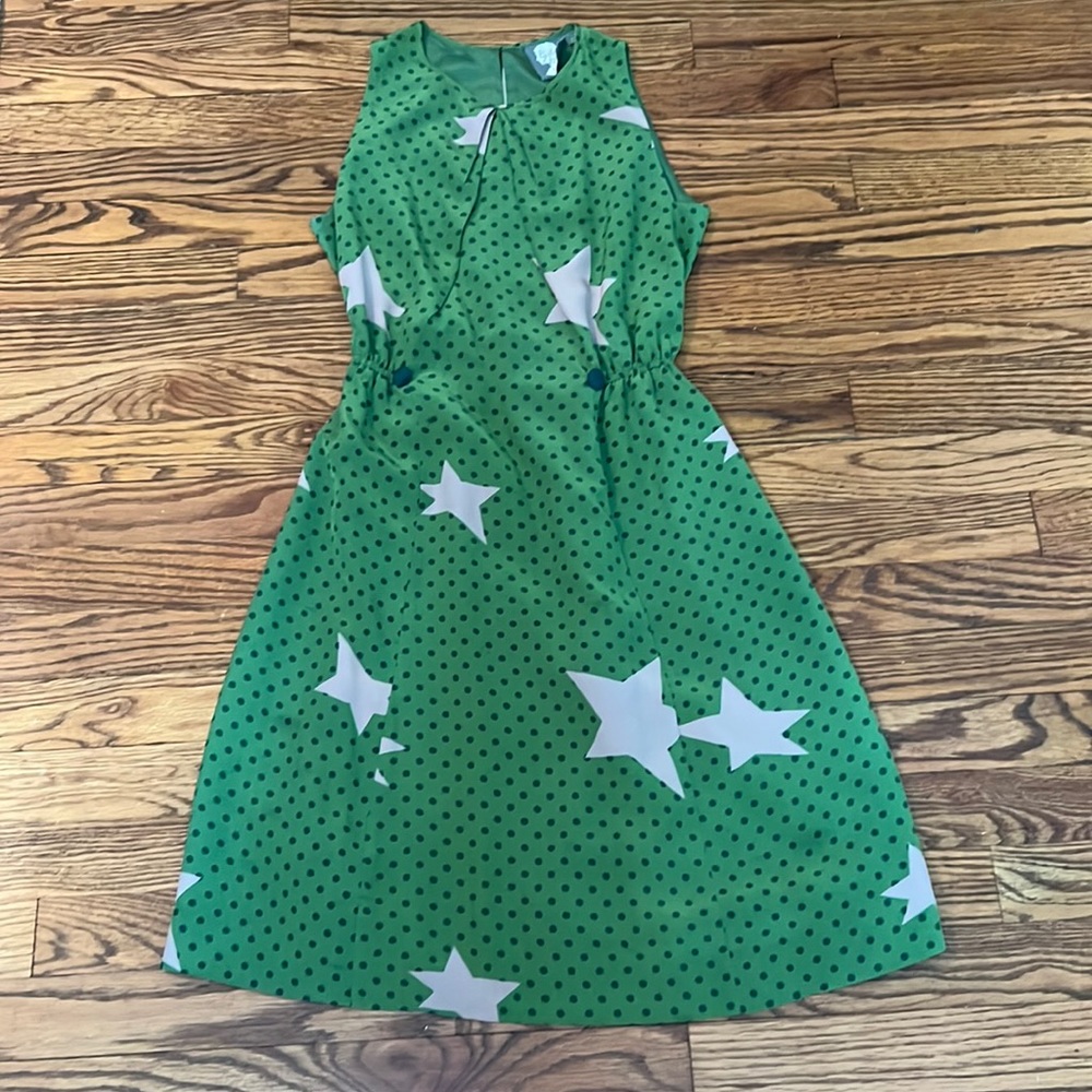 Anthropologie Girls from Savoy Green Star Silk Dress